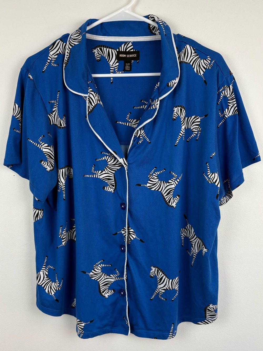 Room Service Blue Zebra Print Short Sleeve Cropped Pants Pajama 2PC Set XL EUC - Picture 3 of 13